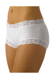 A model wearing the Parisienne Cotton Boyleg in colour White (White), from the front, cropped image