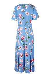 Product shot of the Alliana V Neck Dress in colour Blufloral (Blue), from the back