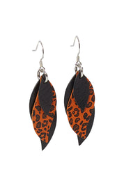 Product shot of the Australian Made Leather Leaf Leopard Earring in colour Blaleotan (Black), from the front