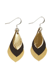 Product shot of the Australian Made Leather Teardrop Earring in colour Black (Black), from the front