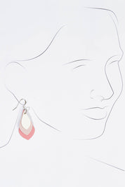 A model wearing size OneSize of the Australian Made Leather Teardrop Earring in colour Pinkwhite (Pink), from the front, showing the whole outfit