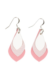 Product shot of the Australian Made Leather Teardrop Earring in colour Pinkwhite (Pink), from the front