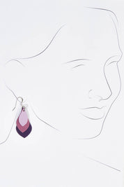 A model wearing size OneSize of the Australian Made Leather Teardrop Earring in colour Purple (Purple), from the front, showing the whole outfit