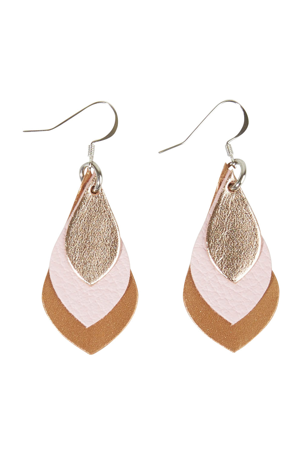 Product shot of the Australian Made Leather Teardrop Earring in colour Softpink (Pink), from the front