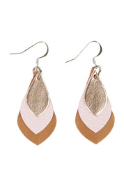 Product shot of the Australian Made Leather Teardrop Earring in colour Softpink (Pink), from the front