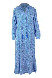 Product shot of the Maxi Pop Over Dress in colour Navy (Blue), from the front