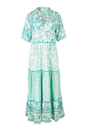 Product shot of the Emma Dress in colour Greencombo (Green), from the front