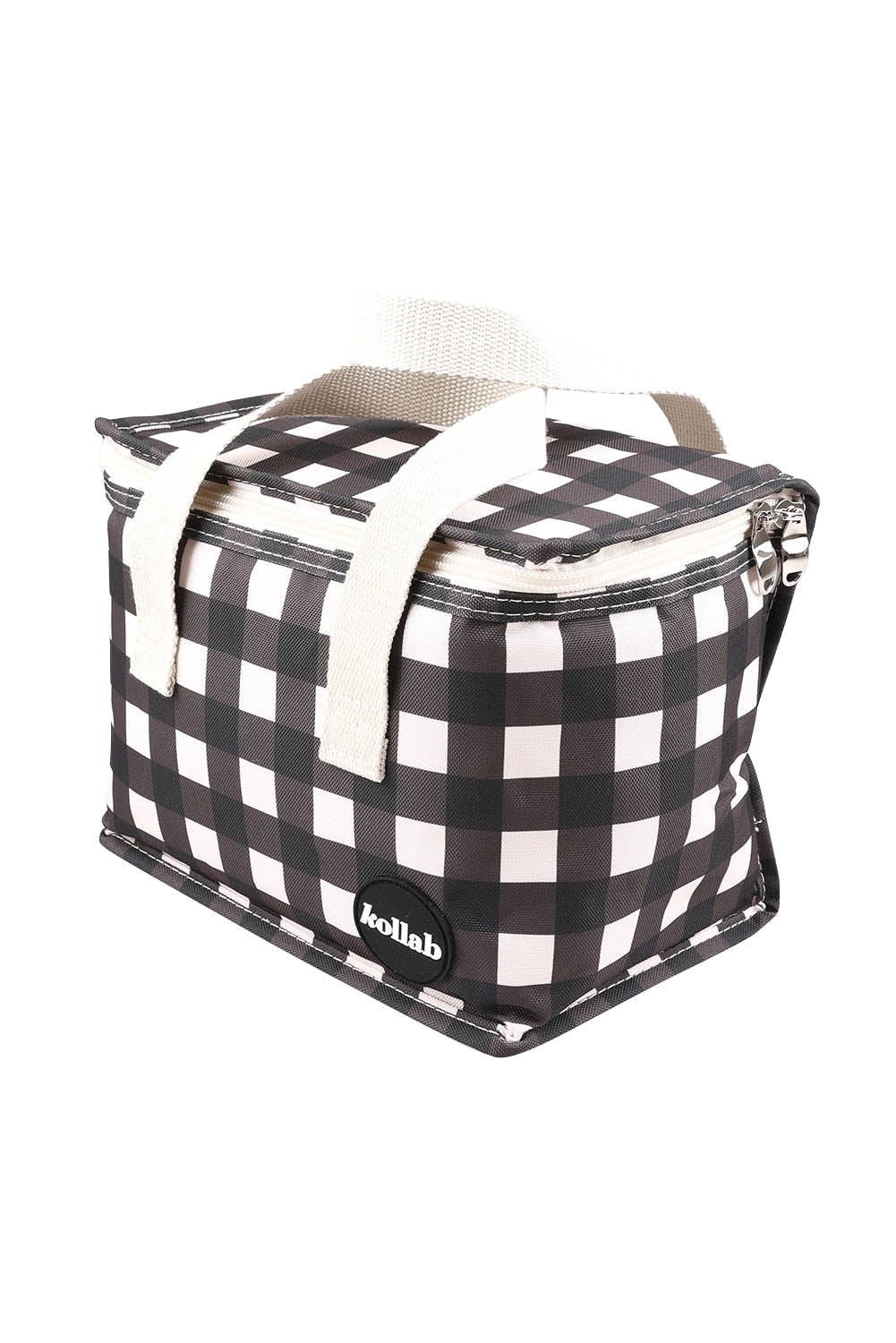 Product shot of the Premium Insulated Lunch Box in colour Blackcheck (Black), from the front