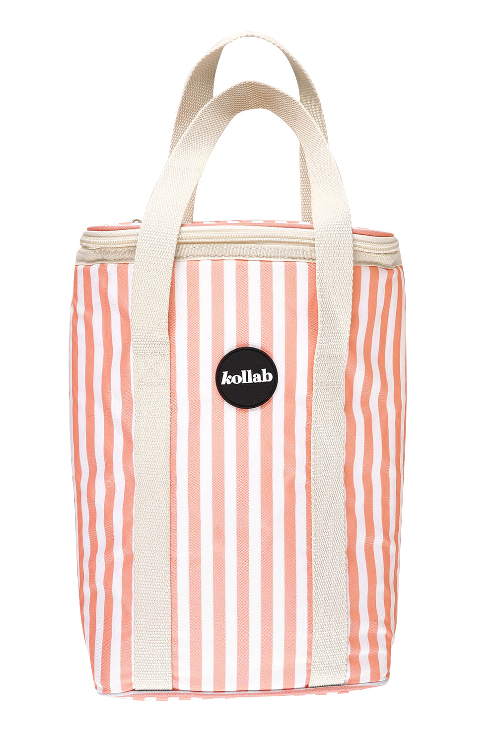 Product shot of the Premium Insulated Wine Cooler Bag in colour Coralstrip (Pink), from the front