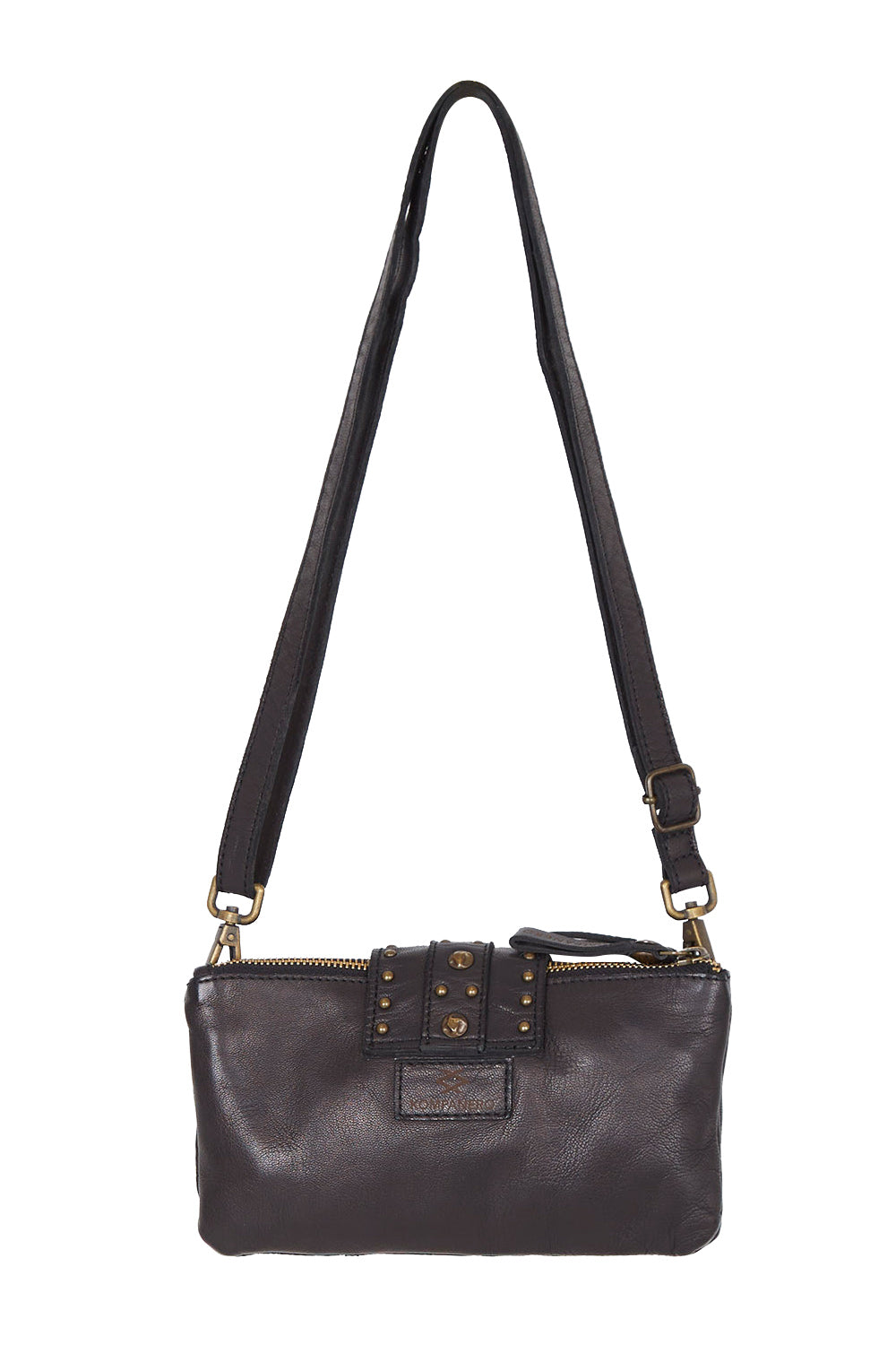 Product shot of the Femi Leather Crossbody in colour Black (Black), from the back