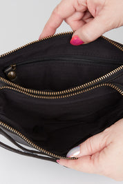 Product shot of size OneSize of the Femi Leather Crossbody in colour Black (Black), detail