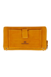 Product shot of the Tilly Leather Zip Around Wallet in colour Mustard, from the back