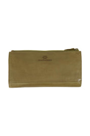 Product shot of the Roxie Leather Wallet in colour Olive (Green), from the back