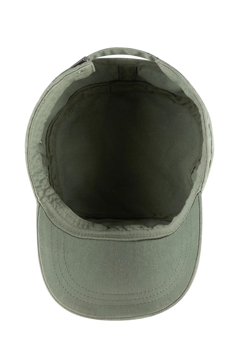 Product shot of the Marley Mao Cap in colour Olive (Green), detail
