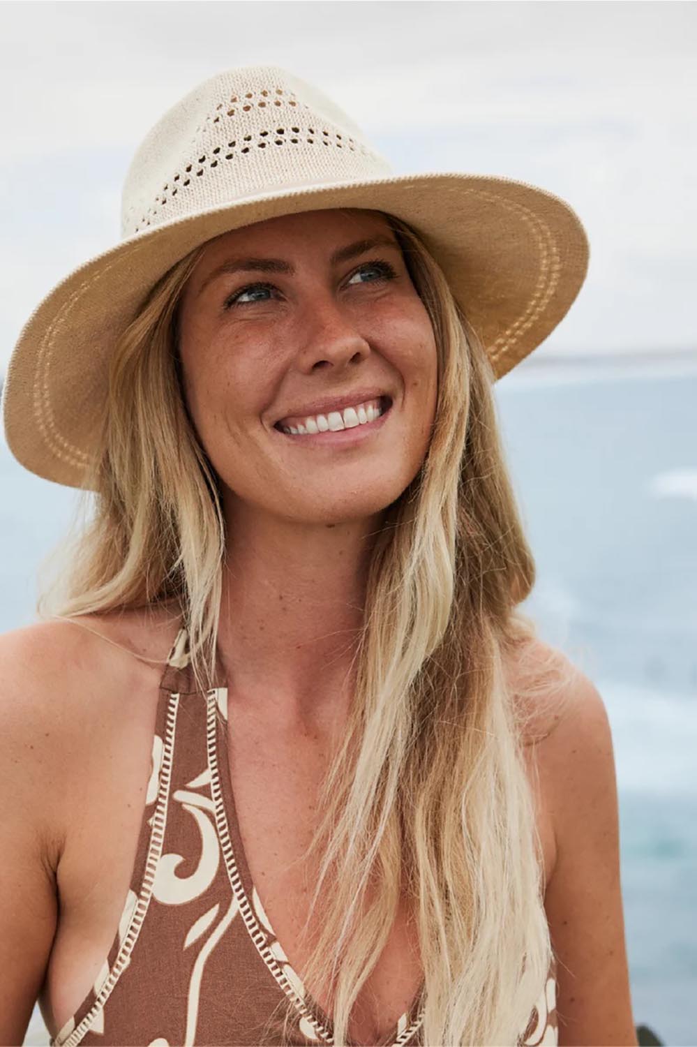 Product shot of the Fitzroy Safari Hat - Beige in colour Beige, from the front