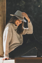 Product shot of the Kallie Merino Wool Safari Hat - Greymarle in colour Greymarle, from the back
