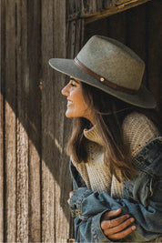 Product shot of the Kallie Merino Wool Safari Hat - Greymarle in colour Greymarle, from the front