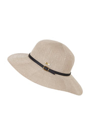 Product shot of the Leslie Wide Brim Hat in colour Taupe, from the front