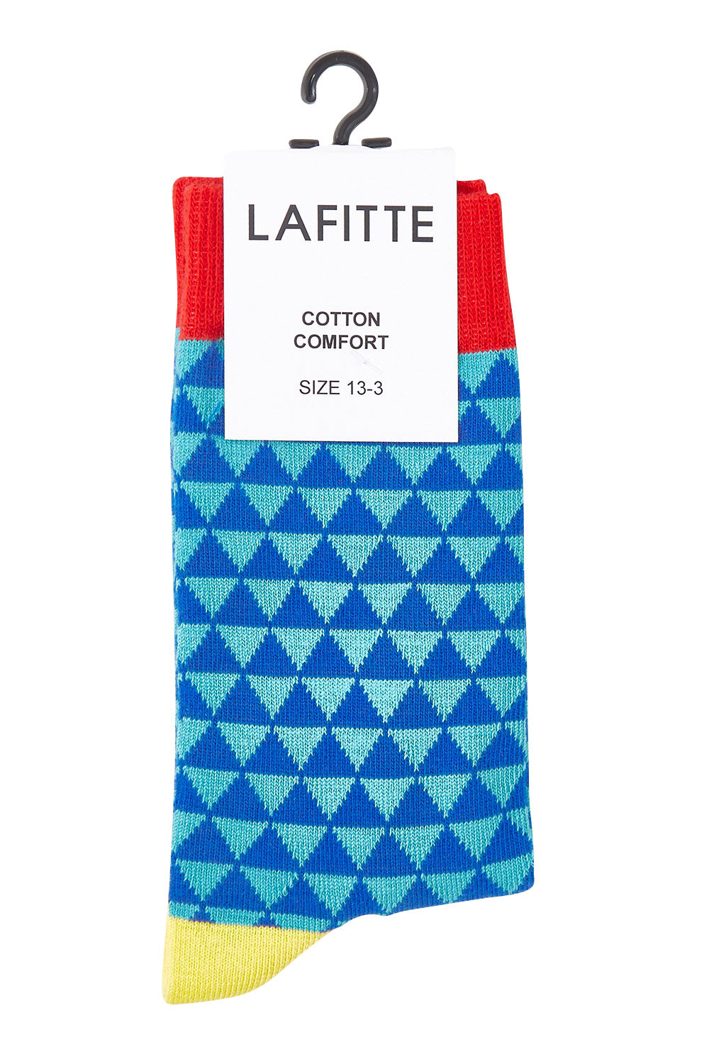 Product shot of the Small Triangles Kids Socks in colour Blue (Blue), from the front