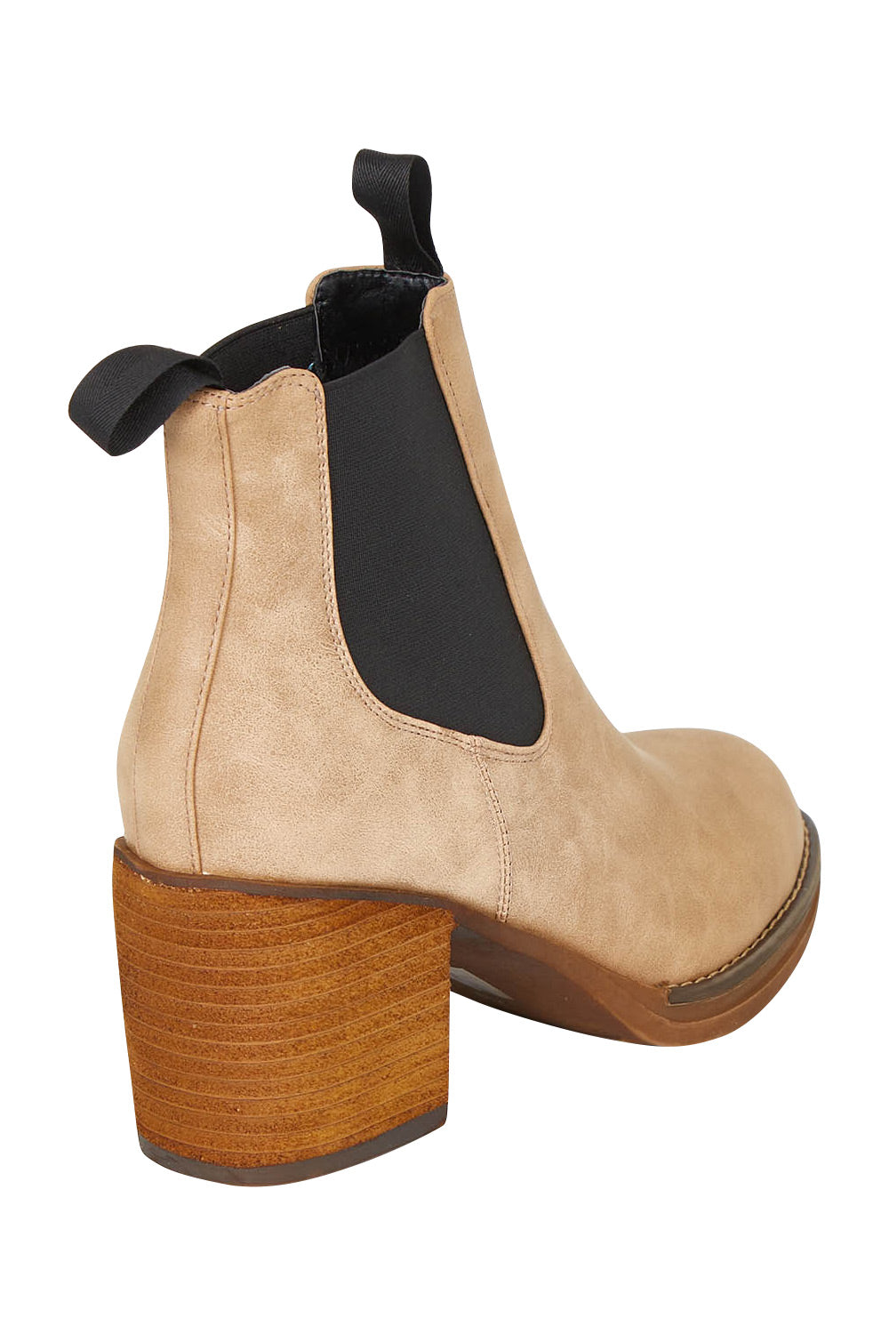 Product shot of the Cleo Ankle Boot in colour Taupe, from the back