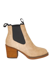 Product shot of the Cleo Ankle Boot in colour Taupe, from the front