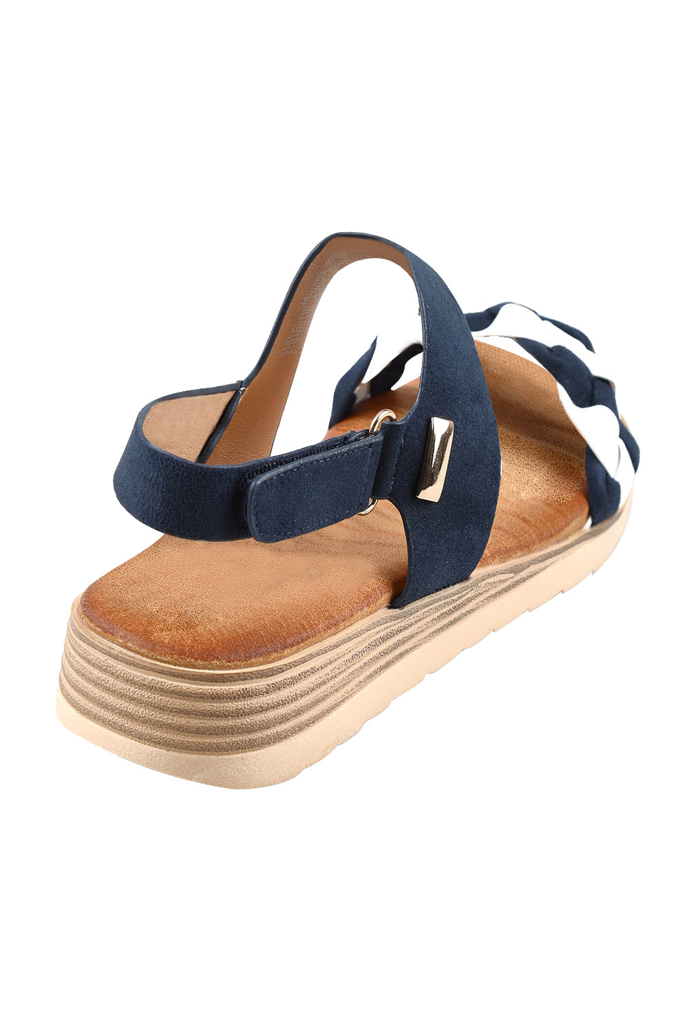 Product shot of the Fari Sandal in colour Navywhite (Blue), from the back