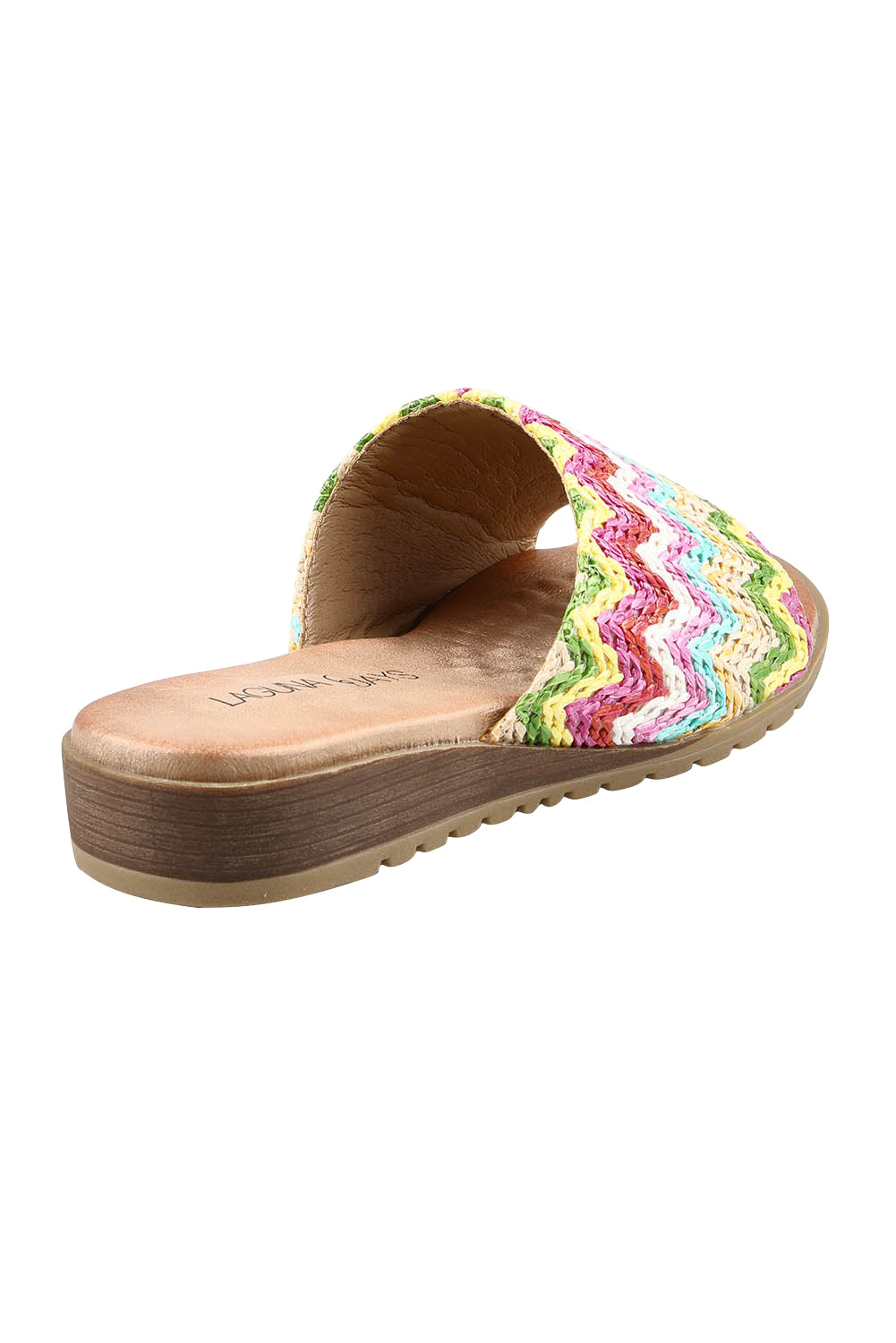 Product shot of the Ganni Slide in colour Brightmult (Pink), from the back
