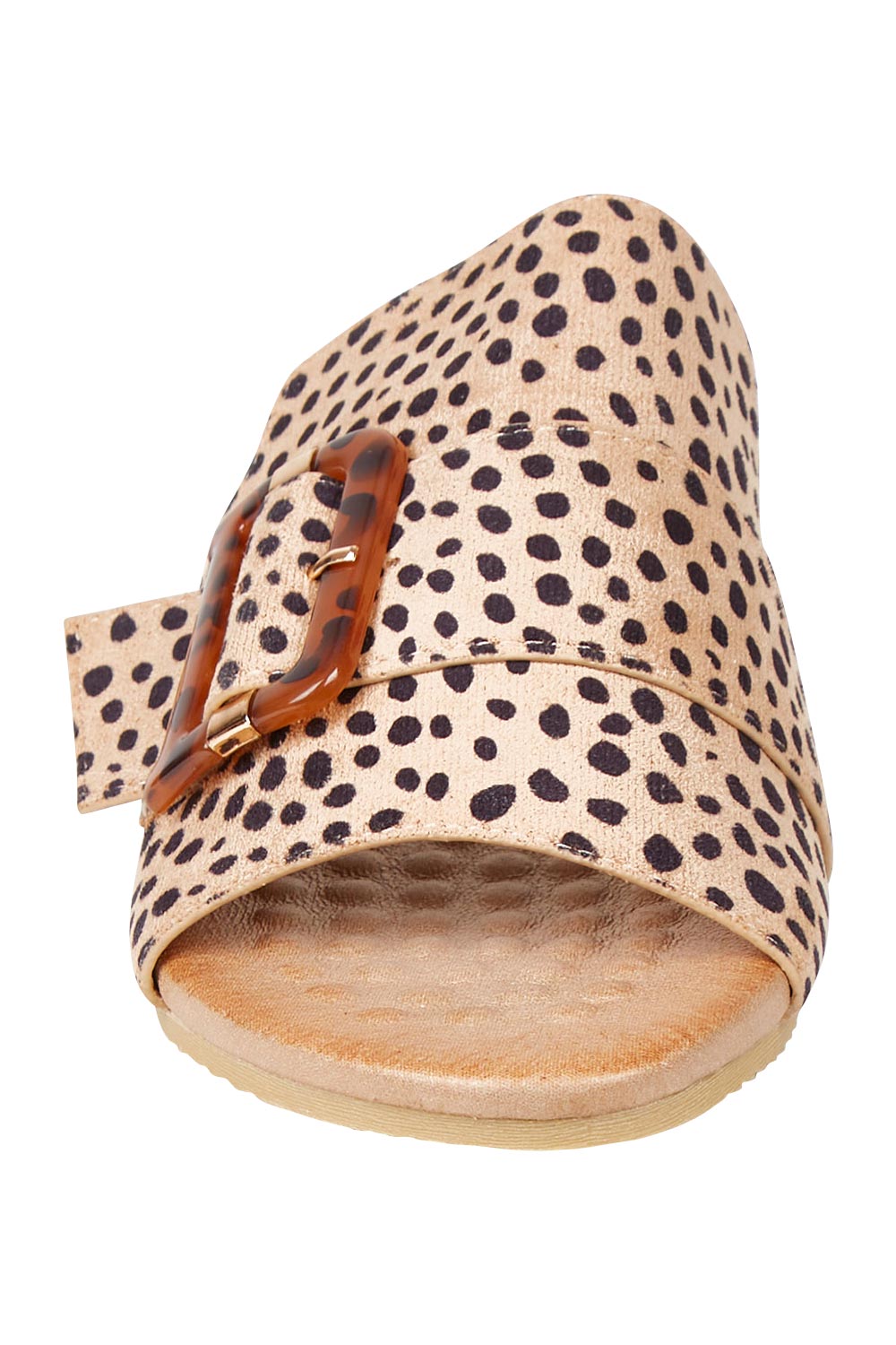 Product shot of the Kivari Flat Slide in colour Beigecheet, detail