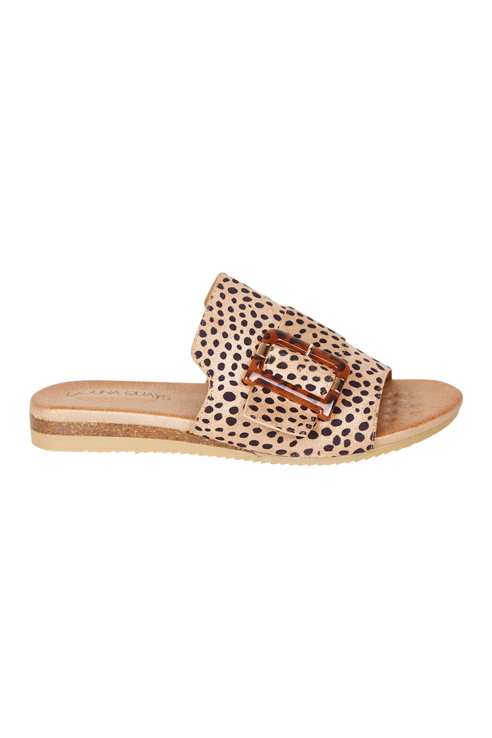 Product shot of the Kivari Flat Slide in colour Beigecheet, from the front