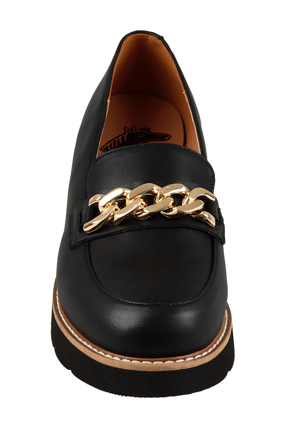 Product shot of the Nation Leather Loafer in colour L - Black (Black), from the front