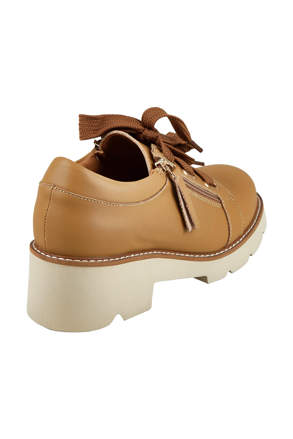 Product shot of the Newton Leather Lace Up in colour L - Camel, from the back