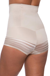 A model wearing the High Waist Shaping Brief in colour Nude, from the back