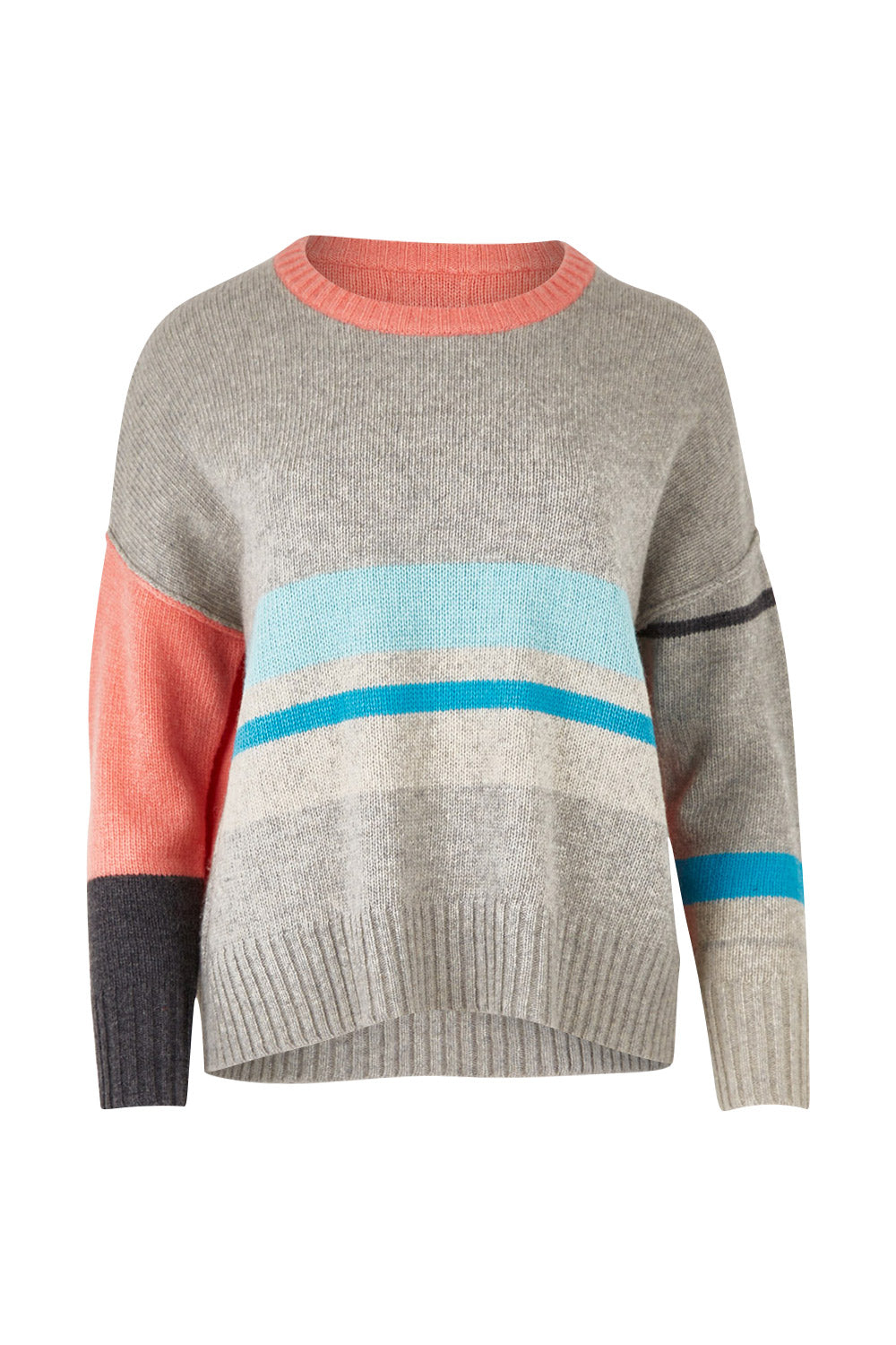 Product shot of the Stripe Detail Jumper in colour Marl (Grey), from the front