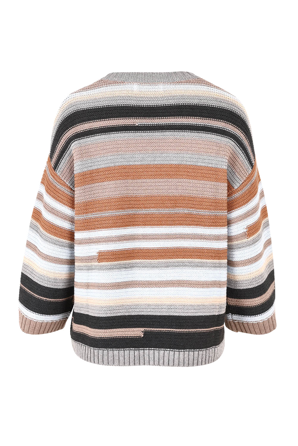 Product shot of the Multi Stripe Cotton Blend Jumper in colour Midgrey, from the back