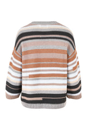 Product shot of the Multi Stripe Cotton Blend Jumper in colour Midgrey, from the back