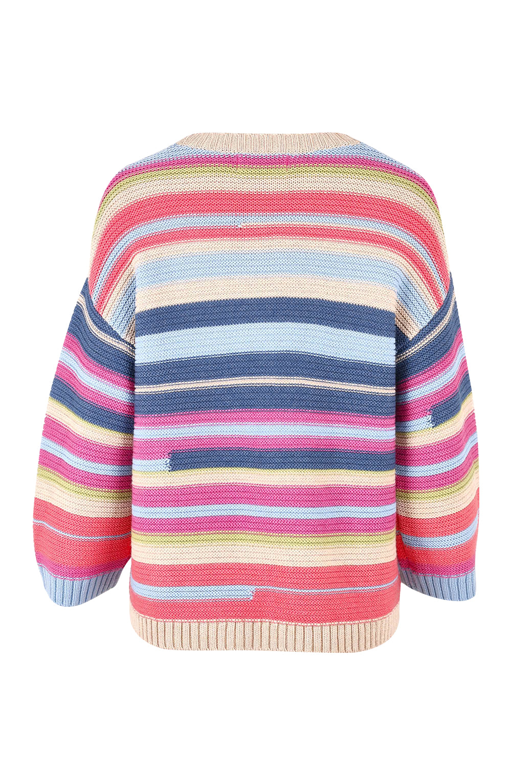 Product shot of the Multi Stripe Cotton Blend Jumper in colour Oat, from the back