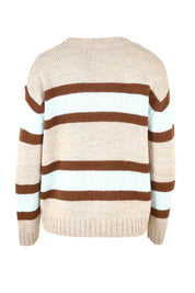 Product shot of the Lofty Stripe Jumper in colour Oat, from the back