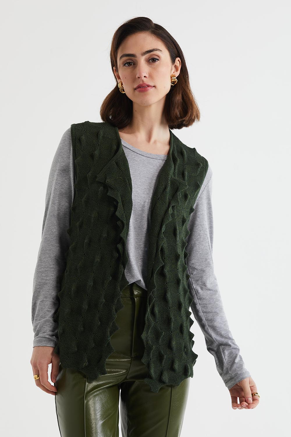 Preloved Crock Cotton Cashmere Vest - Moss