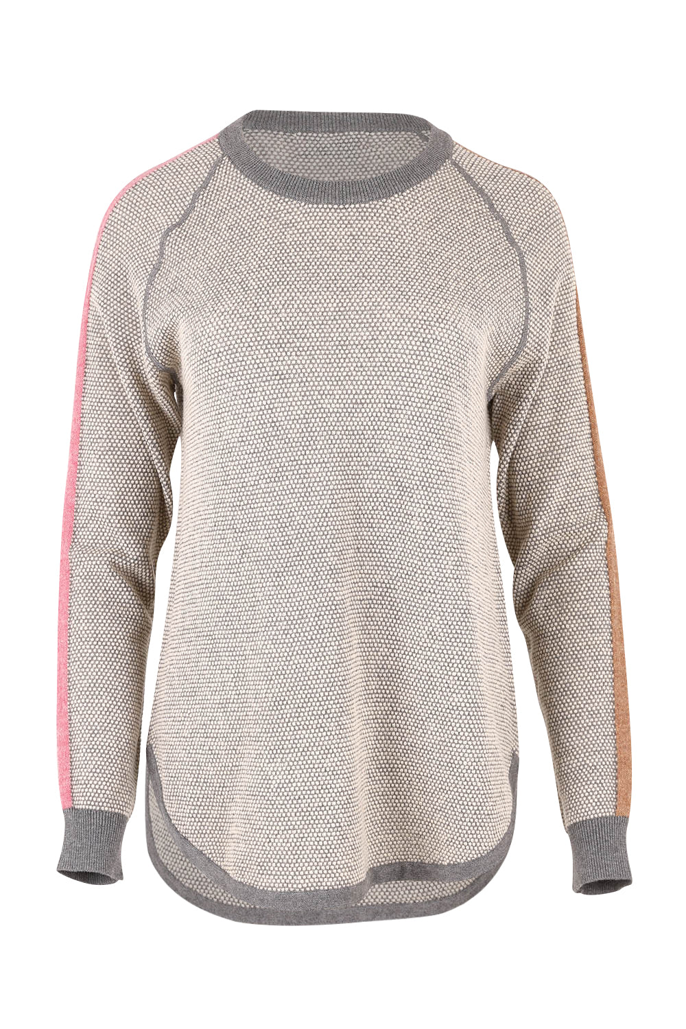Product shot of the Waffle Lambswool Crew in colour Marl (Grey), from the front