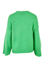Product shot of the Wide Sleeve Lambswool Crew in colour Parakeet (Green), from the back