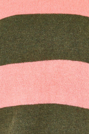 Product shot of the Lambswool Stripe Crew in colour Olive, detail