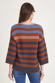 Chunky Stripe Cotton Blend Crew Knit – Nutmeg