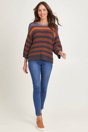 Chunky Stripe Cotton Blend Crew Knit – Nutmeg