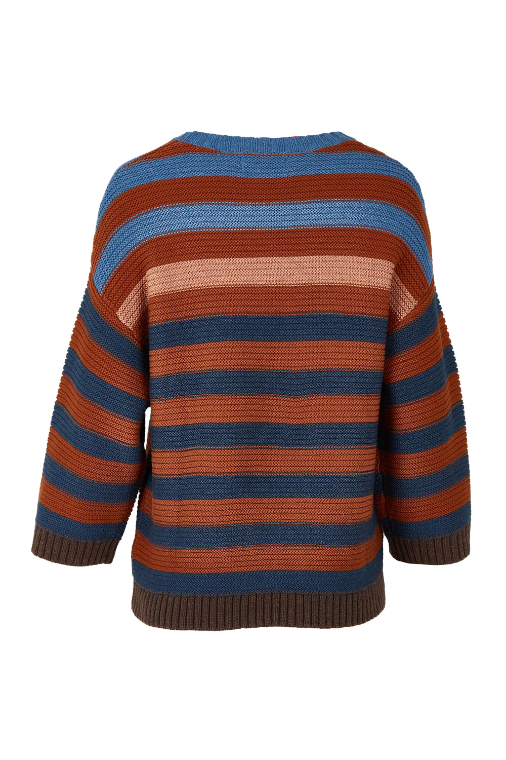 Chunky Stripe Cotton Blend Crew Knit – Nutmeg