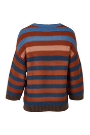 Chunky Stripe Cotton Blend Crew Knit – Nutmeg