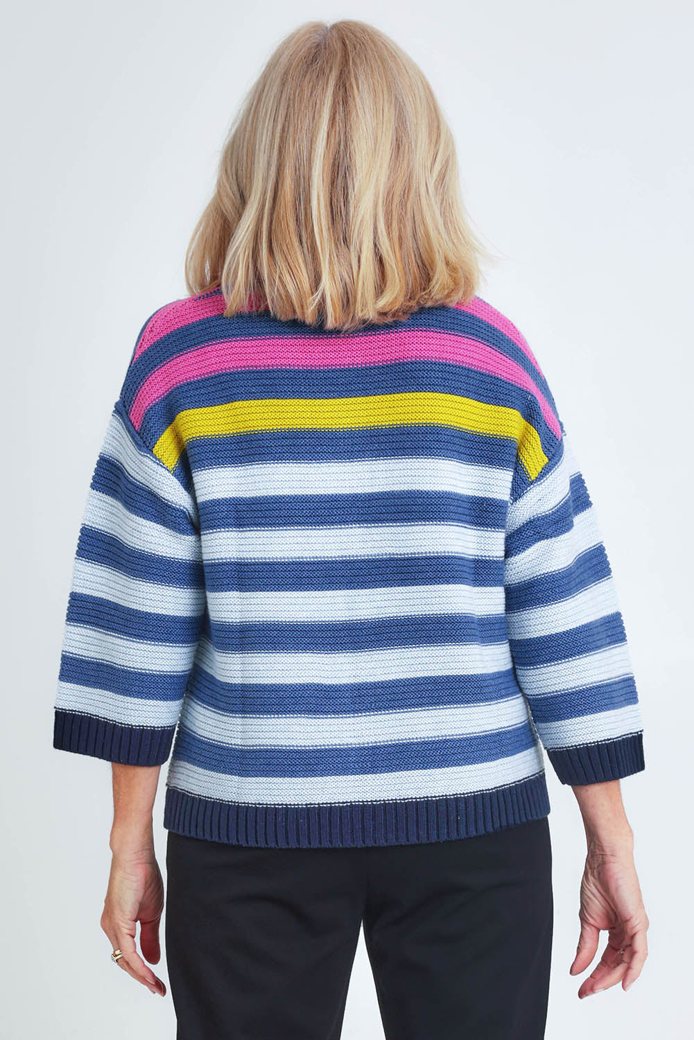 Chunky Stripe Cotton Blend Crew Knit – Steel