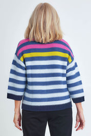 Chunky Stripe Cotton Blend Crew Knit – Steel