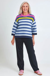 Chunky Stripe Cotton Blend Crew Knit – Steel