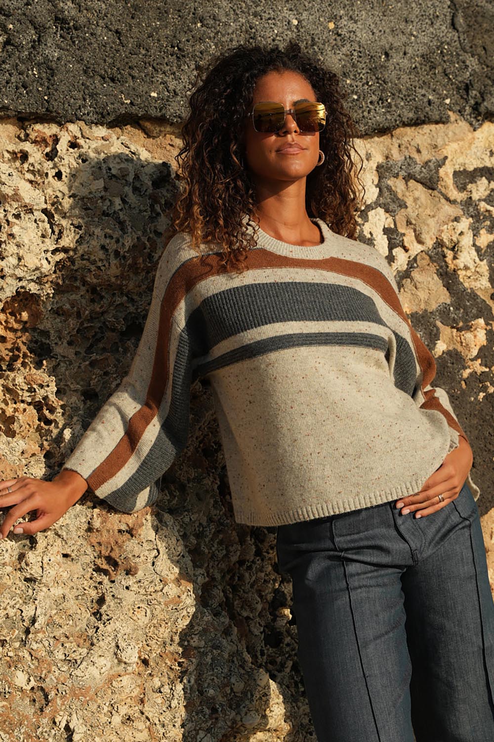 Texture Wool Blend Crew Knit - Natural