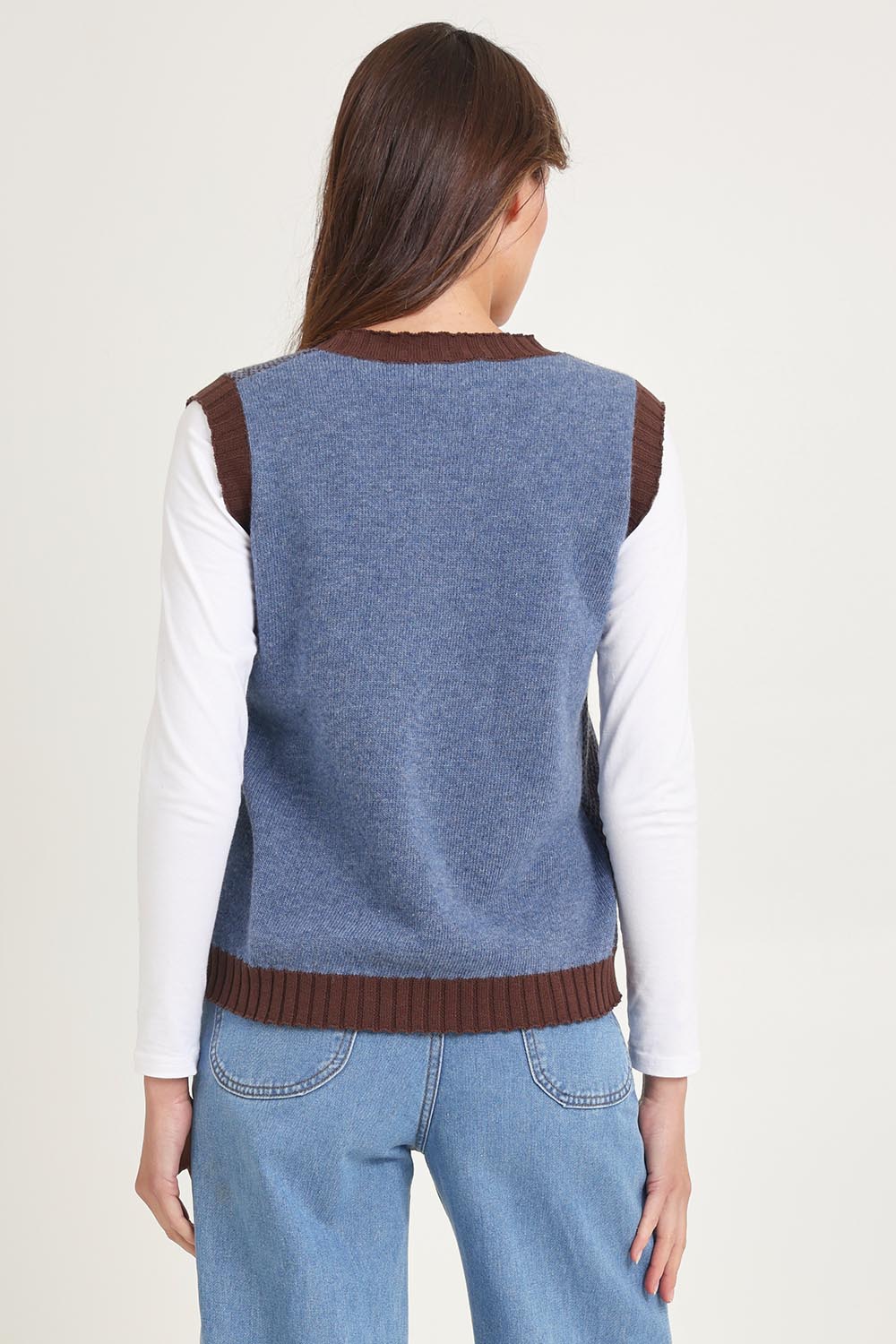 Pattern Wool Cotton Blend Vest – Denim